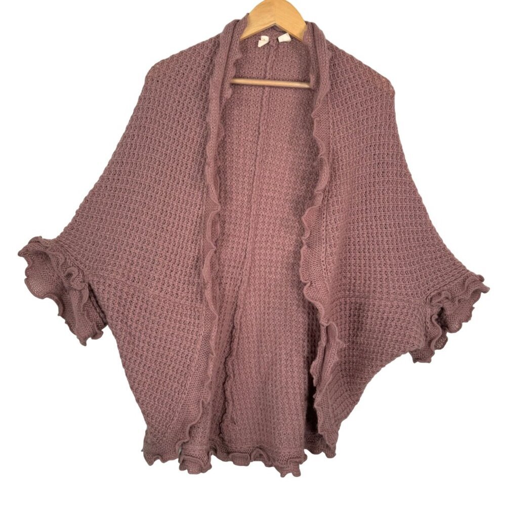 Anthropologie Moth Mauve Knit wool blend Cardigan With Ruffled‎ Edges loose sz S